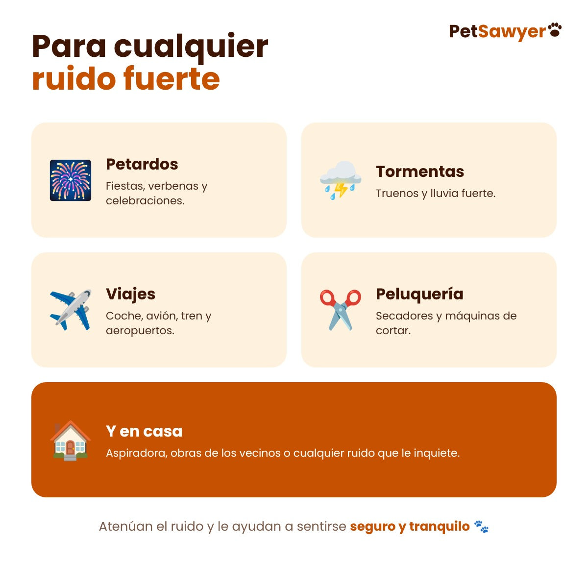 Usos: petardos, tormentas, viajes, peluquería